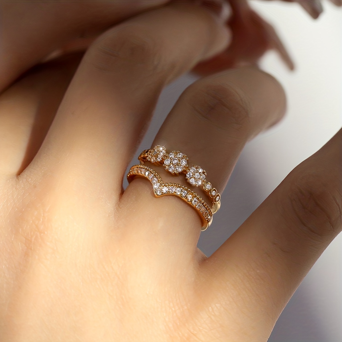 Royal Style Zirconia Double Layer Cuff Ring